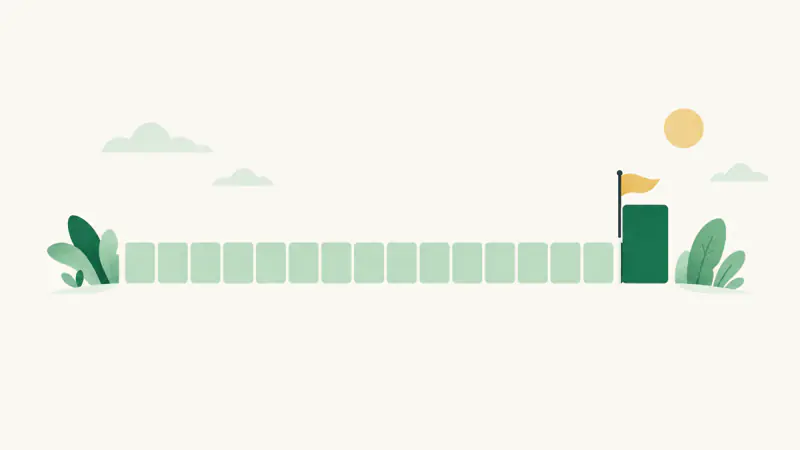 A row of equal light blocks ending at one darker, taller block with a small flag on the boundary