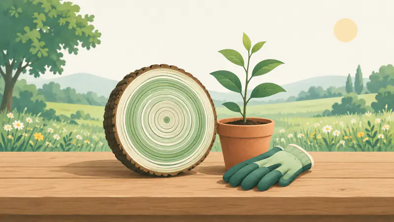 Illustration of a tree trunk cross-section with many growth rings beside a young sapling in a pot, for a guide to financial milestones by age