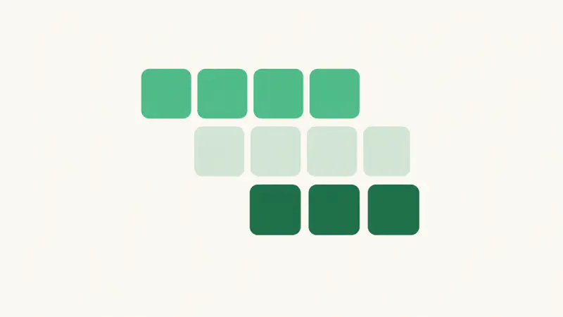 Three staggered rows of small tiles crowding into the same middle columns