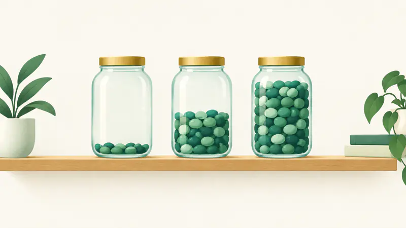 Three jars in a row, filled a little, half and nearly to the top