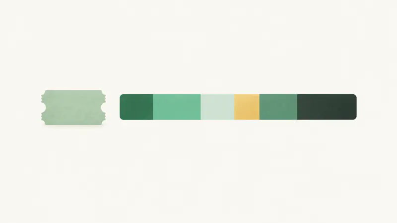 A plain ticket next to a longer bar split into six colored segments