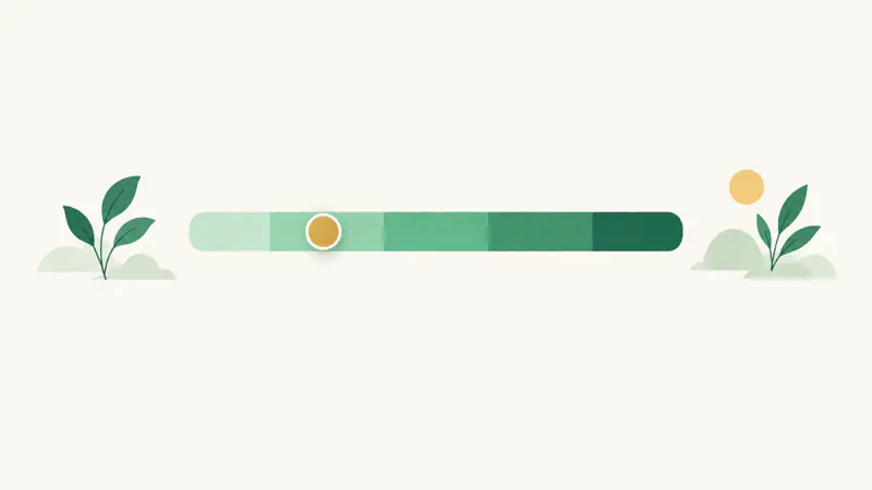A five-part bar shading from pale to deep green with a marker on the second segment