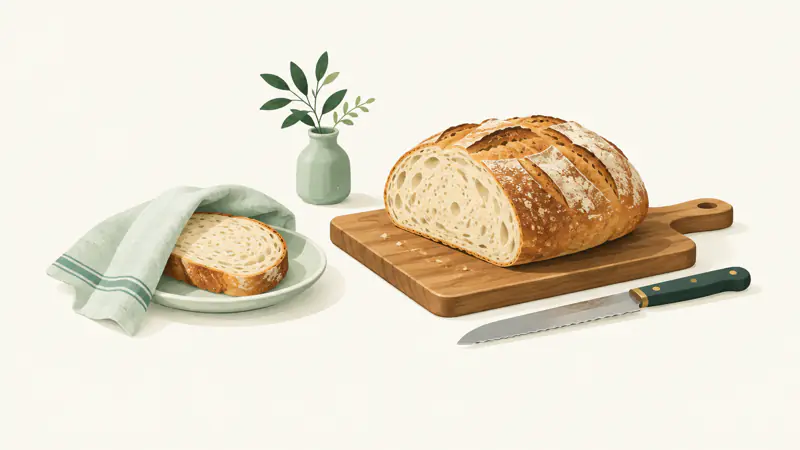 Illustration of a loaf of bread with its first slice set aside on a small covered plate, for a guide on how to pay yourself first