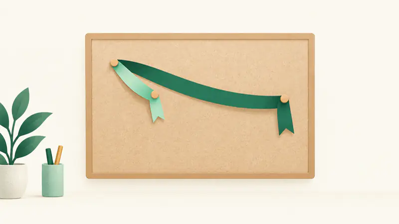 Two ribbons pinned at the same starting point, one short and one long