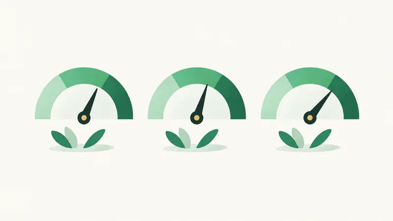 Three identical gauges with needles at slightly different positions in the same zone