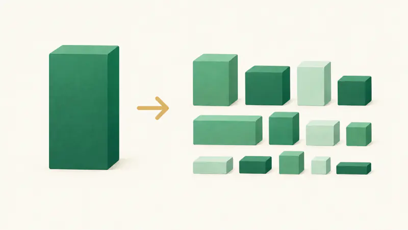 One tall block divided into many smaller blocks with nothing left over